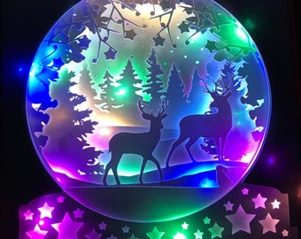 reindeer stag deer snowglobe Christmas papercutting 3d shadowbox shadow box light box SVG PNG DXF digital Cricut template- commercial