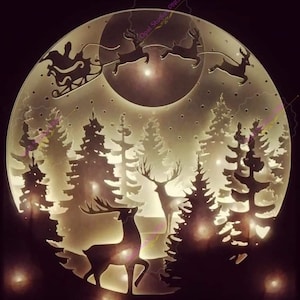 Above the tree tops Christmas papercutting 3d shadowbox shadow box light box SVG PNG DXF digital Cricut template- commercial