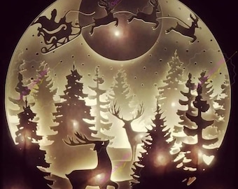 Above the tree tops Christmas papercutting 3d shadowbox shadow box light box SVG PNG DXF digital Cricut template- commercial