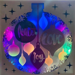 kerstwensen liefde vrede vreugde kerstballen kerst papercutting 3d schaduw doos licht shadowbox SVG PNG DXF digitale Cricut commercial