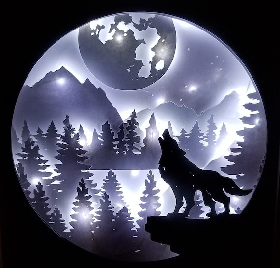 Vakantie Empirisch Diplomatie Wolf huilen maan bos bergen landschap papercutting 3d - Etsy België