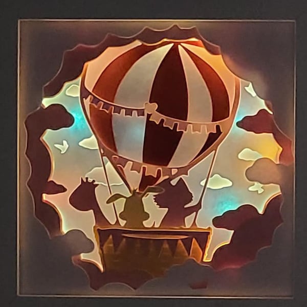 hot air balloon baby nursery animals clouds bunny cat flying 3d shadowbox shadow box light SVG/PNG/DXF digital Cricut template personal hot air balloon baby nursery animals clouds bunny cat flying 3d shadowbox shadow box light SVG/PNG/DXF digital Cricut template personal
