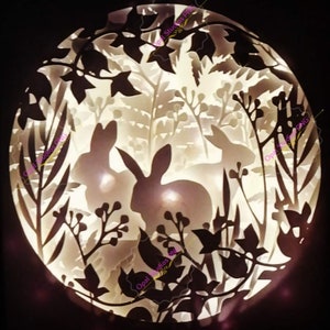 warren coniglio coniglio famiglia lepre pasqua fantasia natura fauna selvatica carta taglio 3d shadowbox shadow box luce SVG PNG DXF digitale commerciale