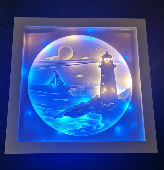 Lighthouse Nautical Sea Beach Scenic Boat Coast Papercutting 3d Shadowbox  Shadow Box SVG/PNG/DXF Digital Cricut Light Box Commercial C 