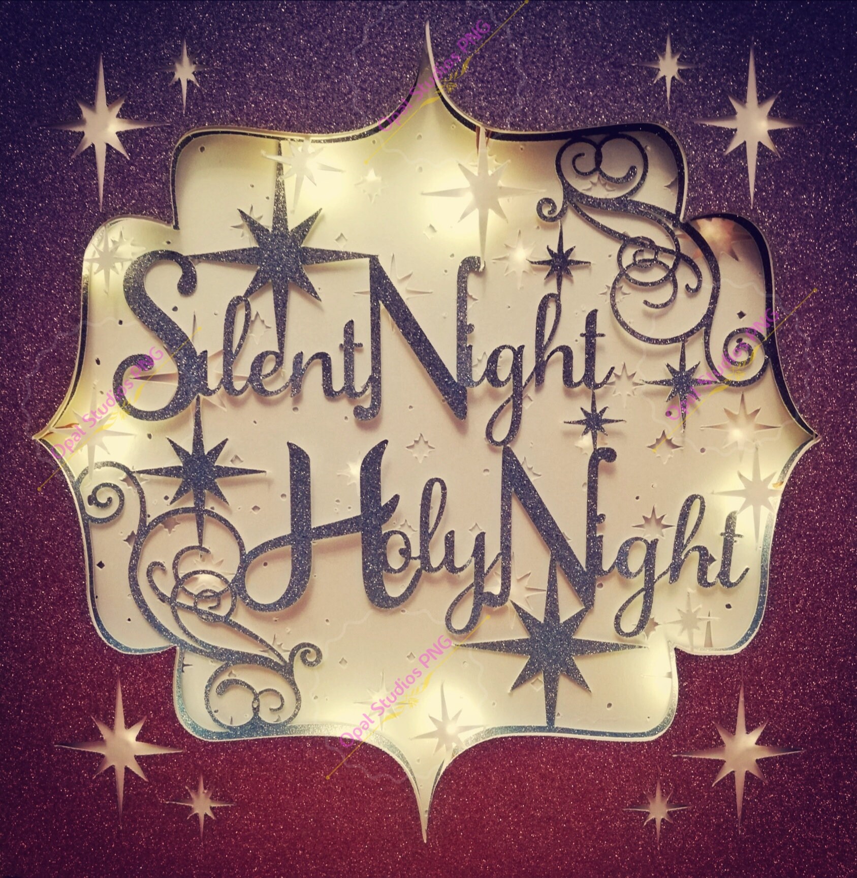 Silent Night Holy night Christmas papercutting 3d shadowbox shadow box light box SVG PNG DXF digital Cricut template- commercial
