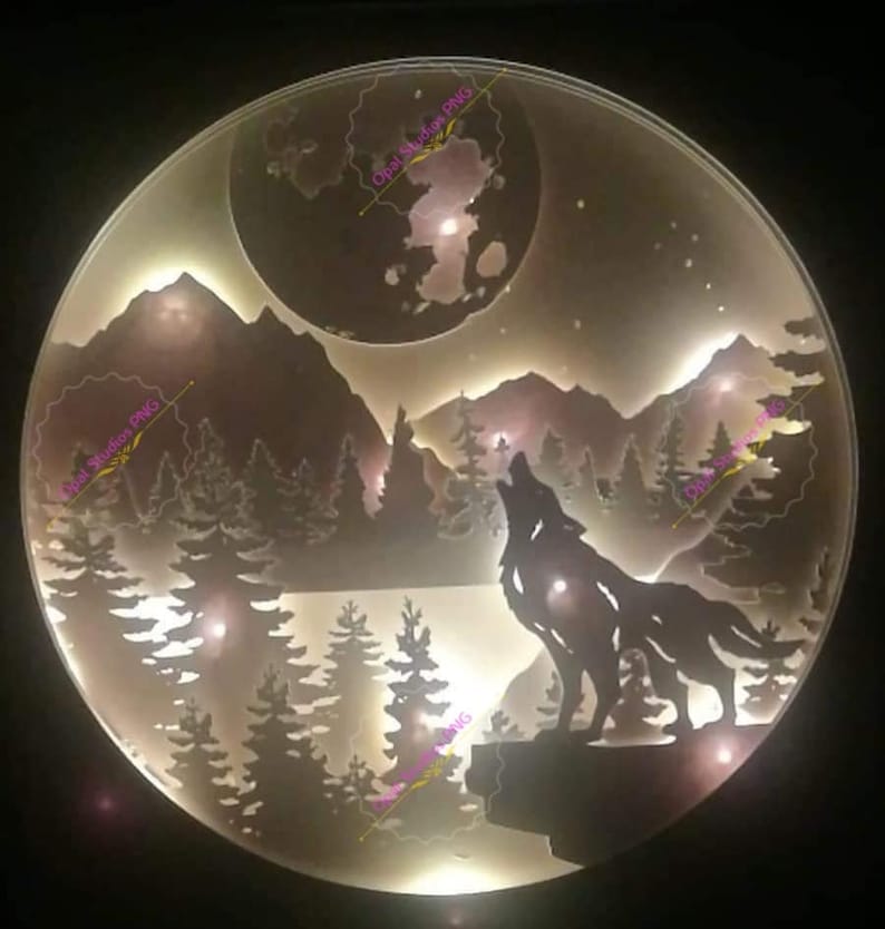 Download Personal Use Wolf Howling Moon Forest Mountains Scenery Papercutting 3d Shadowbox Svg Png Dxf Digital Download Template Clip Art Art Collectibles Commentfer Fr