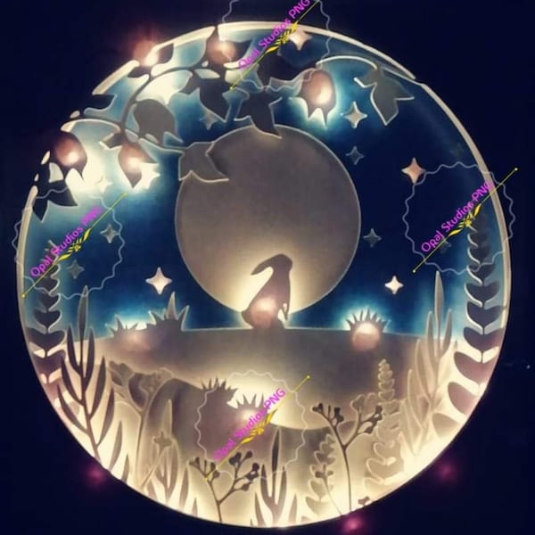 bunny rabbit moon scenic baby nursery cute animals woodland papercut 3d shadowbox shadow box light SVG PNG DXF digital Cricut Personal b