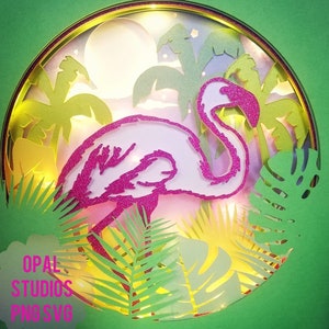 Flamingo tropical wildlife bird nursery new baby magical sweet paper cutting 3d shadowbox shadow box light SVG PNG DXF digital commercial