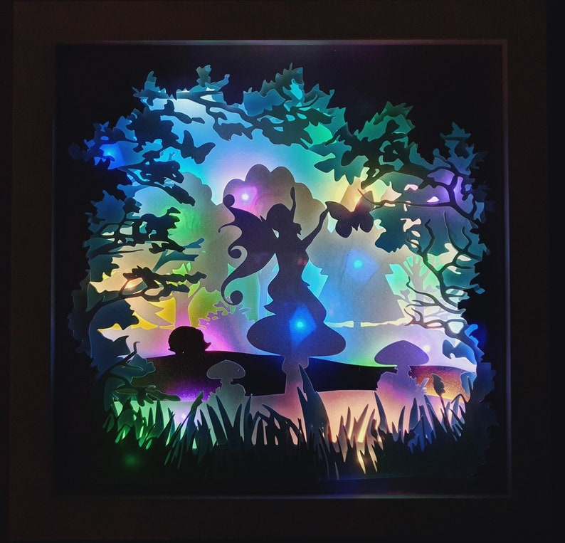 fairy fantasy mystical woodland pretty scenery pretty girly papercutting 3d shadowbox shadow box light SVG PNG DXF digital Cricut Personal