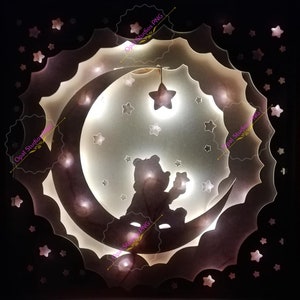 cattura stelle orso luna nuovo bambino nido regalo carino baby shower ombra scatola luce taglio 3d shadowbox SVG PNG DXF digitale commerciale