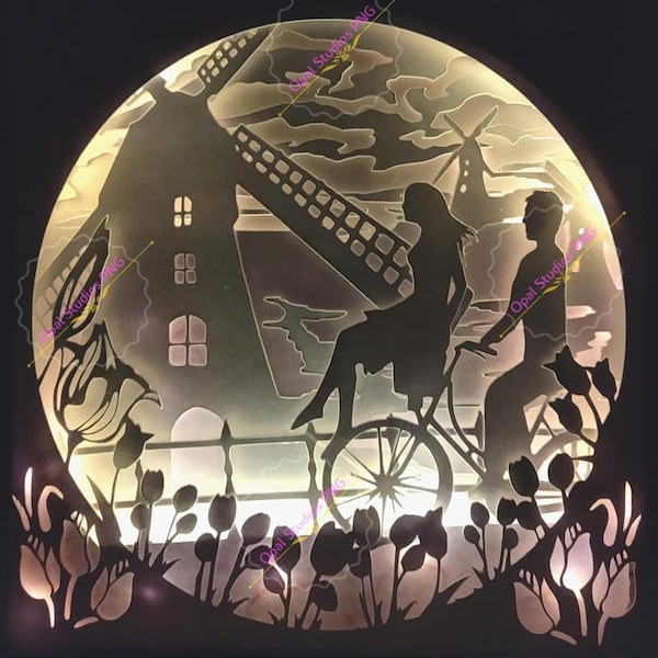 Amsterdam Holland dutch windmills tulips scenery 2 options shadow box light papercutting 3d shadowbox SVG PNG DXF digital commercial Amsterdam Holland dutch windmills tulips scenery 2 options shadow box light papercutting 3d shadowbox SVG PNG DXF digital commercial