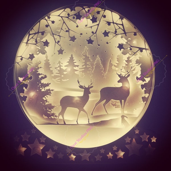 reindeer stag deer snowglobe Christmas papercutting 3d shadowbox shadow box light box SVG PNG DXF digital Cricut template- commercial reindeer stag deer snowglobe Christmas papercutting 3d shadowbox shadow box light box SVG PNG DXF digital Cricut template- commercial