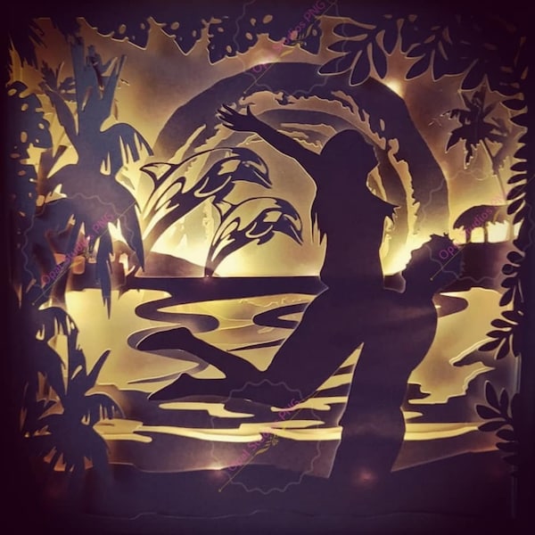 endless love beach dolphin couple anniversary gift papercutting 3d shadowbox shadow box SVG PNG DXF digital Cricut light box commercial