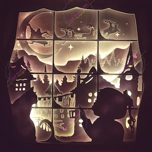 Heiligabend Nacht vor Weihnachten Santa noel Papierschneiden 3D SchattenBox Schatten Box Licht SVG PNG dfx digital Cricut Vorlage Werbung