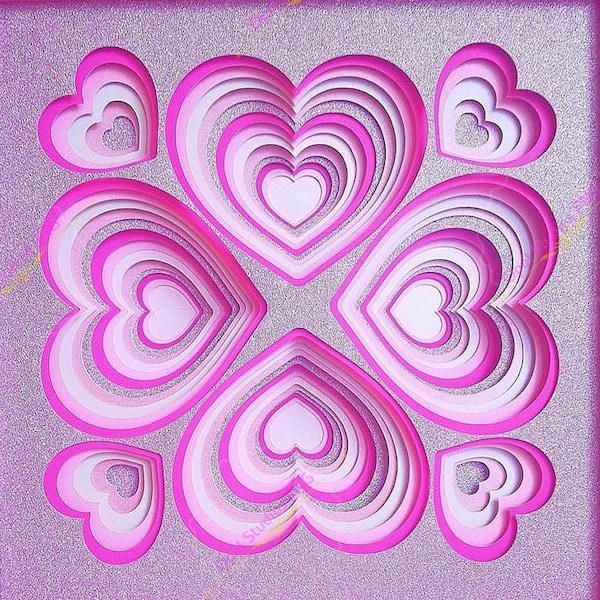 heart mandala love valentines anniversary wedding hearts 3d shadowbox shadow box light SVG PNG DXF digital Cricut template- Personal c