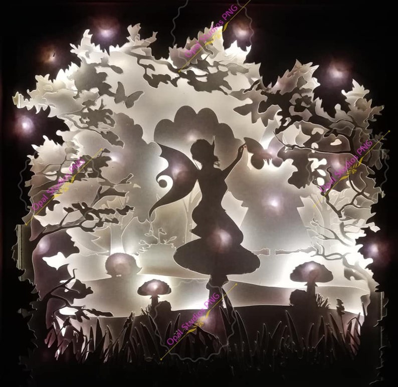 fairy fantasy mystical woodland pretty scenery pretty girly papercutting 3d shadowbox shadow box light SVG PNG DXF digital Cricut Personal