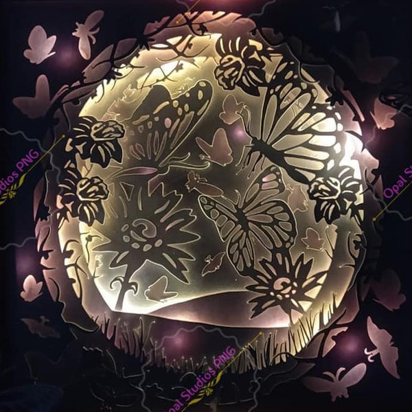 butterfly butterflies nature scenery pretty girl gift papercutting 3d shadowbox shadow box light SVG PNG DXF digital Cricut commercial
