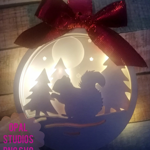 Écureuil faune animal noël 3d stratifié papier ornement bauble-shadowbox ombre lumière SVG PNG DXF modèle de téléchargement numérique-commercial