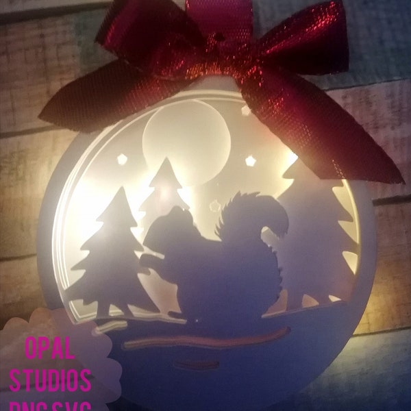 Squirrel wildlife animal christmas 3d layered paper ornament bauble-shadowbox shadow light SVG PNG DXF digital download template-commercial Squirrel wildlife animal christmas 3d layered paper ornament bauble-shadowbox shadow light SVG PNG DXF digital download template-commercial