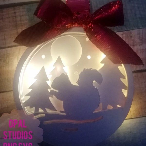 Squirrel wildlife animal christmas 3d layered paper ornament bauble-shadowbox shadow light SVG PNG DXF digital download template-commercial