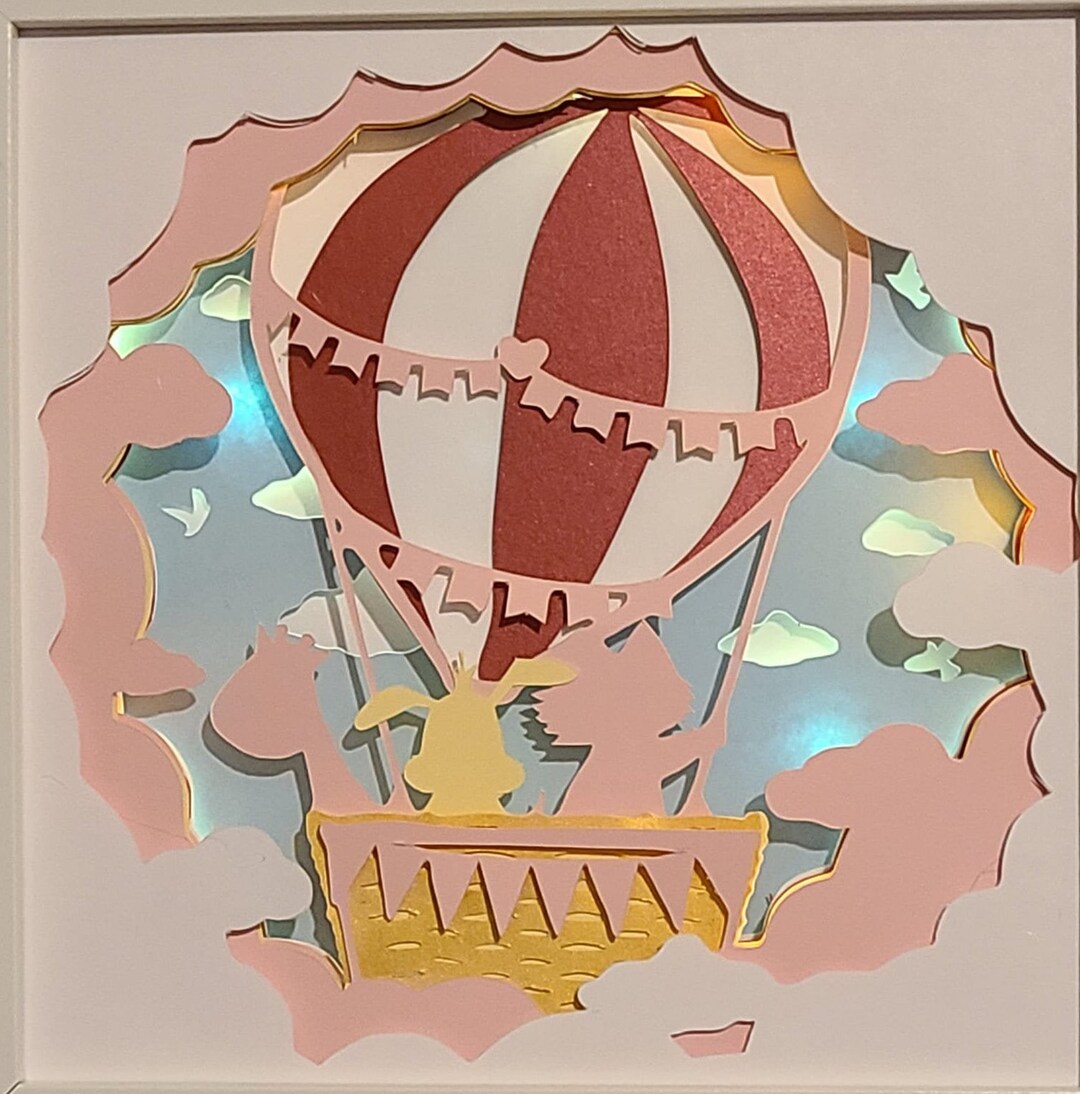Hot Air Balloon Baby Nursery Animals Clouds Bunny Cat Flying 3d ...