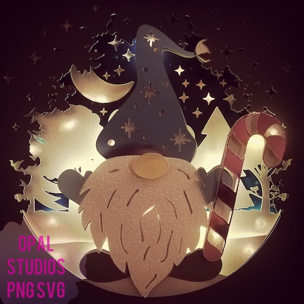 3d Gonk gnome festive christmas papercutting 3d shadowbox shadow box light SVG PNG DXF digital Cricut template - commercial