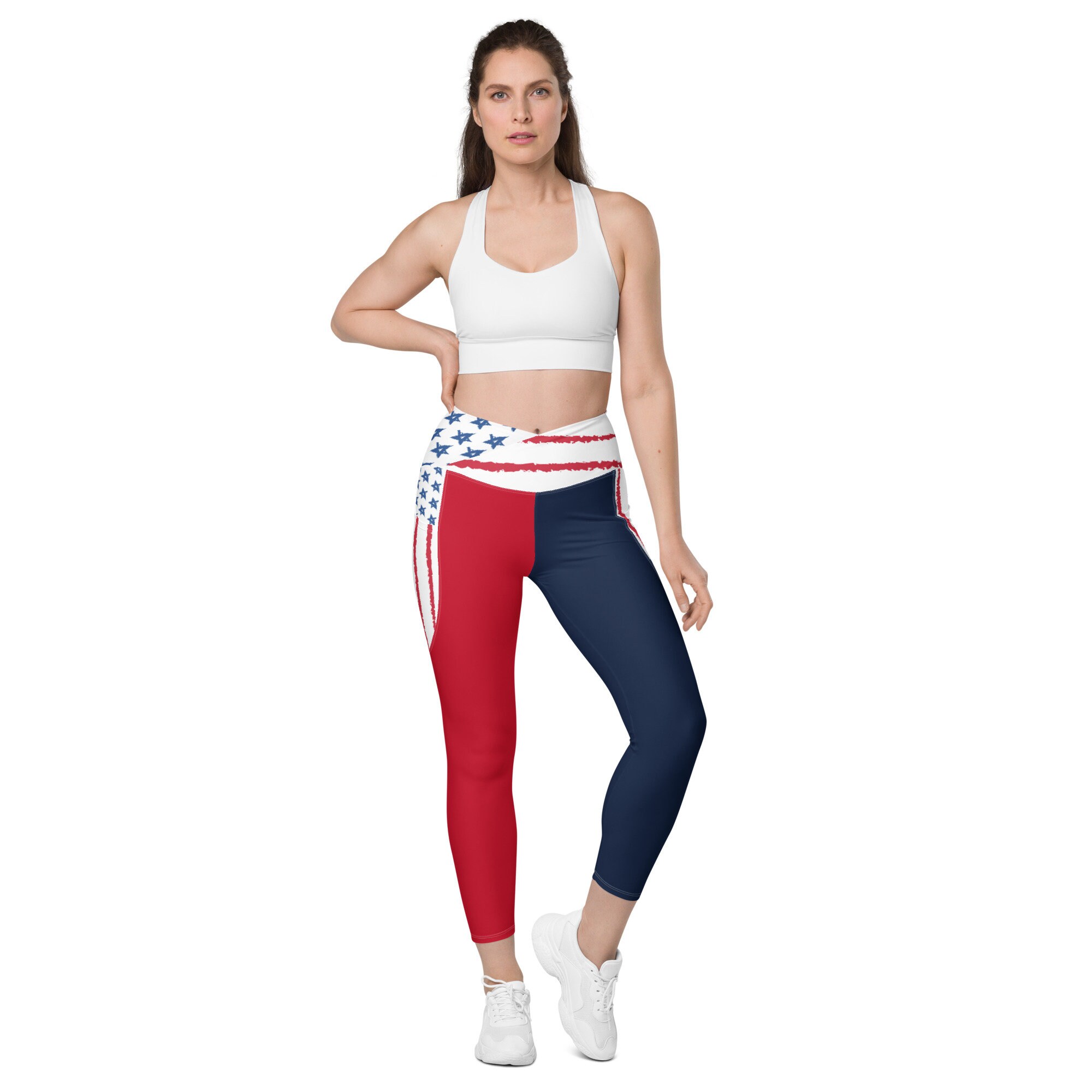 Yoga Pants for Women,Casual American Flag Printed Skinny Capri Plus Size Pants 