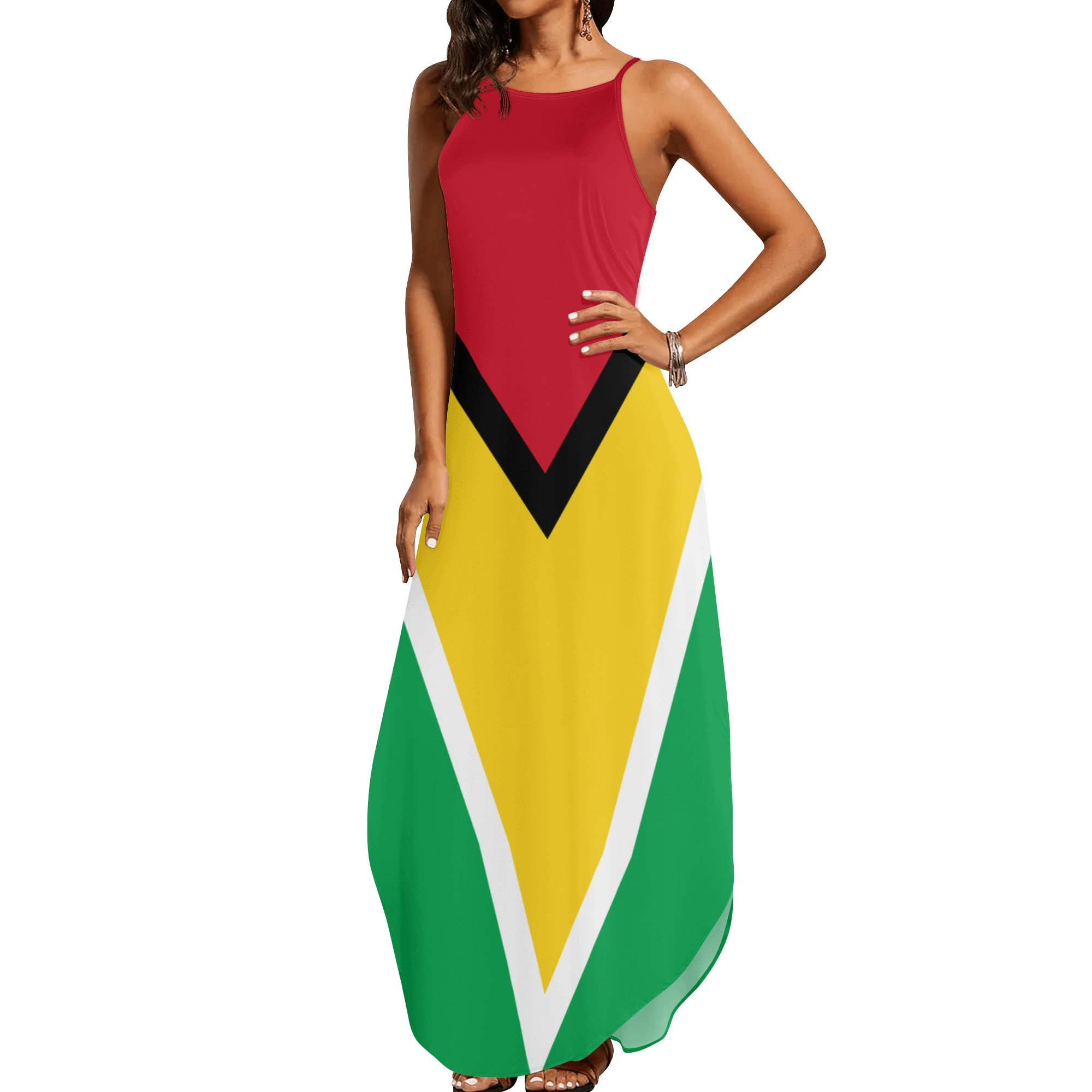 Guyana flag Women's Elegant Sleeveless Dress