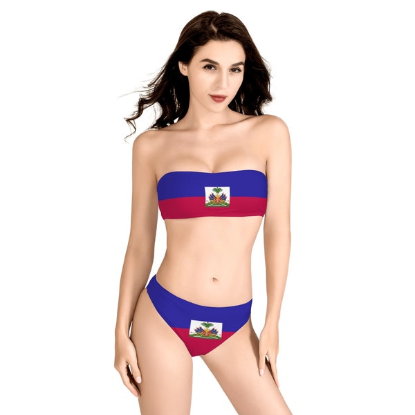 Haiti flag Women's Bandeau Strapless Bikinis Swimsuit