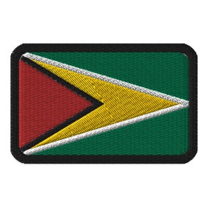 May include: A green, gold, black, and red embroidered patch with the flag of Guyana.
