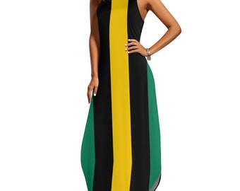 Jamaica flag Women&#39;s Elegant Sleeveless Party Dress