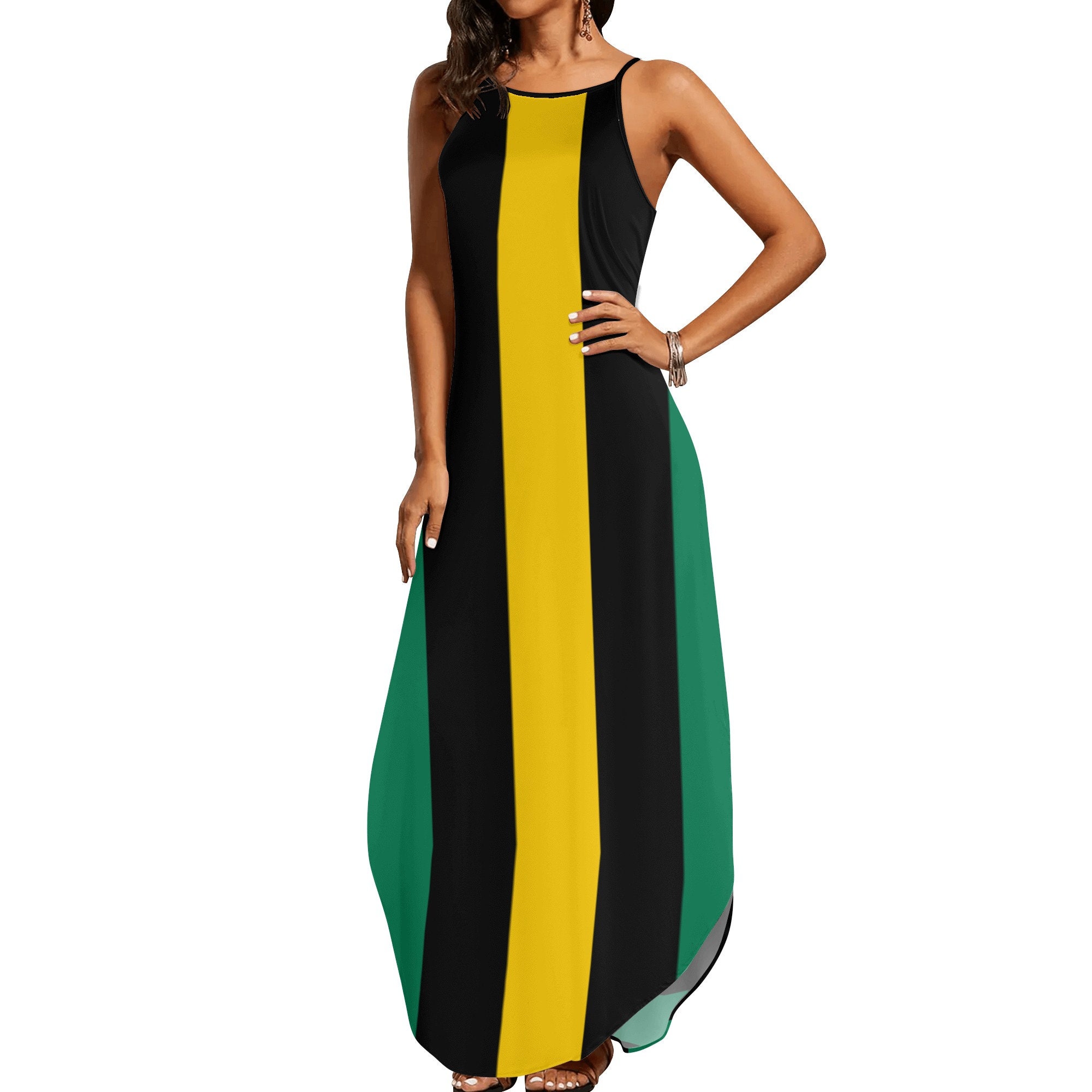 open lace back dress Srengjodk Jamaican Dresses for Women 2024 Jamaica Sundress Midi Dress –  Imaging876 main image 0