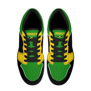 Jamaica flag Men Black Low Top Leather Sneakers