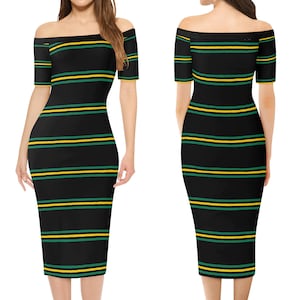 Jamaica flag colors Women's Off The Shoulder Dress