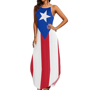 Puerto Rico flag Women's Elegant Sleeveless Party Dress