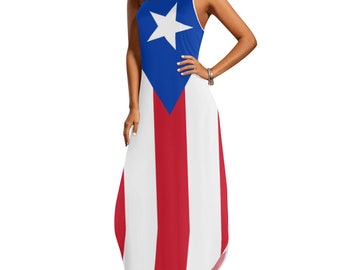 Puerto Rico flag Women&#39;s Elegant Sleeveless Party Dress