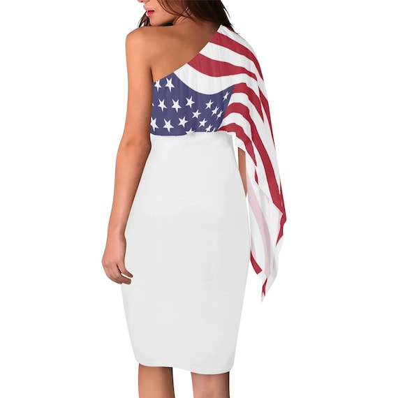 USA Flag Women's Long Sleeve One Shoulder Party Dress - Etsy USA Flag Women's Long Sleeve One Shoulder Party Dress - Etsy
