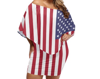 USA Flagge Damen Off-the-Schulter Schlauchkleid