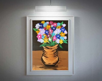 Oil flower painting on canvas 20x25cm