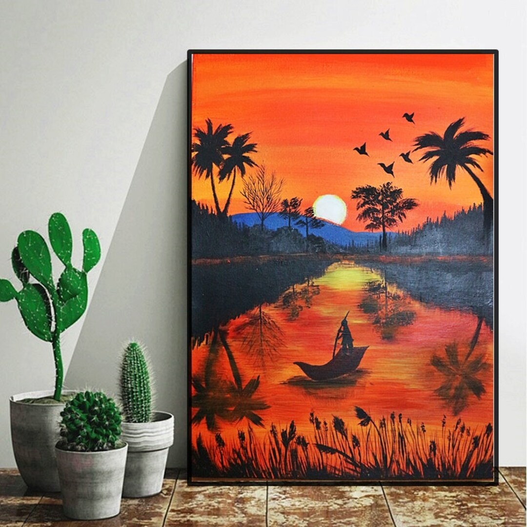 Tropical Sunset Canvas Painting Etsy
