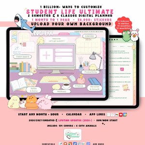 Student Digital Planner 2026 2027, Academic GoodNotes iPad Android Notability, Undated, Lifetime, Start Any Month + Hour, Assignment Tracker