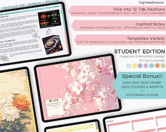 Japan Floral Digital Notebook: Student Planner with Stickers (Goodnotes, iPad)