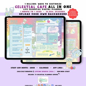 Celestial Cafe Digital Planner 2026 2027, Custom Pastel GoodNotes iPad Android Notability, Undated, Lifetime Updates, Start Any Month + Hour