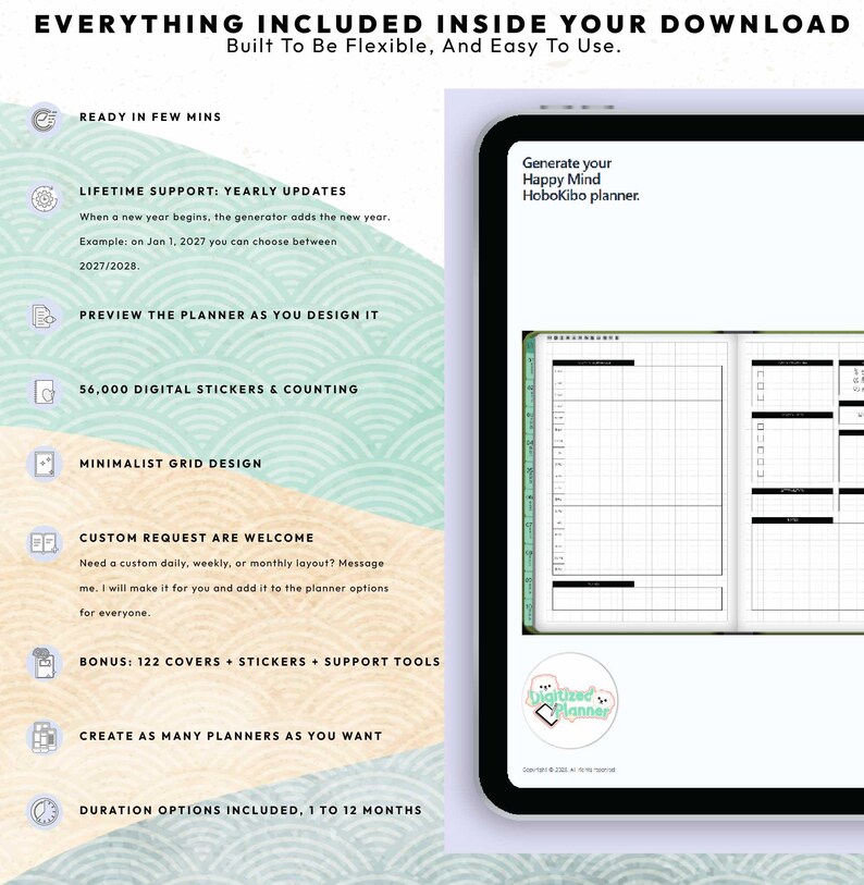 ADHD Hobonichi Custom Digital Planner 2026 2027, Goodnotes iPad Android ...