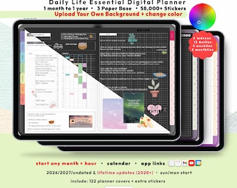 Hobonichi Digital Planner Bundle 2026 2027, Dark + Light, GoodNotes iPad Android, Undated, Lifetime Updates, Start Any Month + Hour