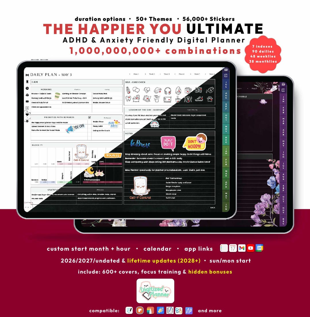 ADHD Digital Planner 2026, Undated, Lifetime, ADHD iPad Goodnotes ...