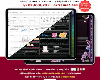 ADHD Digital Planner 2026, Undated, Lifetime, ADHD iPad GoodNotes Android Bujo, Habit, Goal Tracker