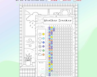 Yearly Weather Tracker Printable, Seasonal Log, Weather in Pixel Journal, Digital Planner Page Insert