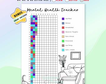 Health Tracker Printable, Yearly Mood, Anxiety Symptom Log, Wellness Journal Page, Self Care Planner