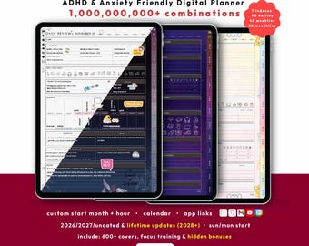 ADHD Digital Planner 2026, Undated, Lifetime Bundle Dark/Light Portrait, Custom iPad GoodNotes Planner